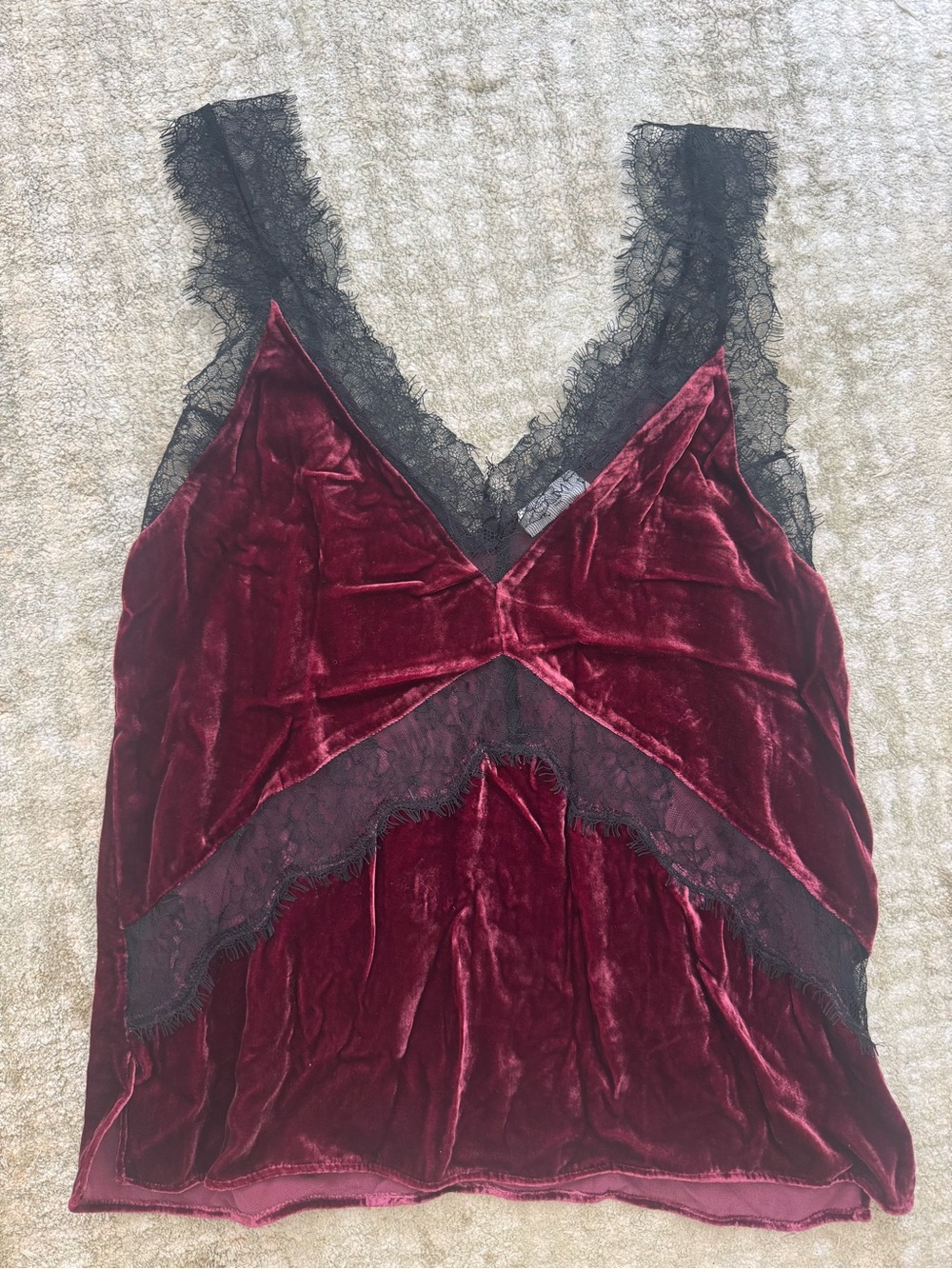 Cami NYC Burgundy Velvet Lace Trim Chemise
